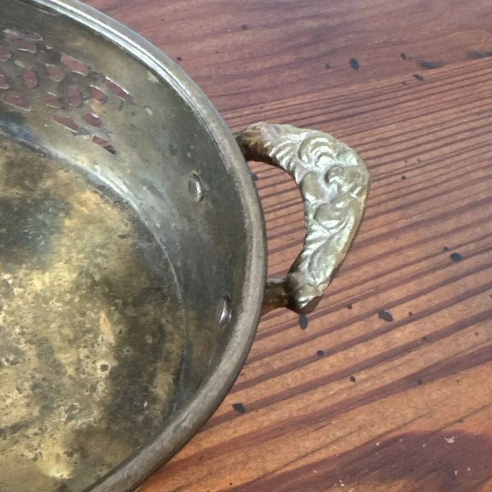 Vintage Brass Oval  Tray/Basket With Handles 7.5” x 4.5” x 1.75”